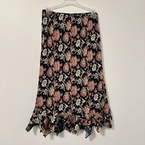 CAbi Women’s Floral Ruffle Reversible Pull On Trumpet Skirt Sz XS Boho Office